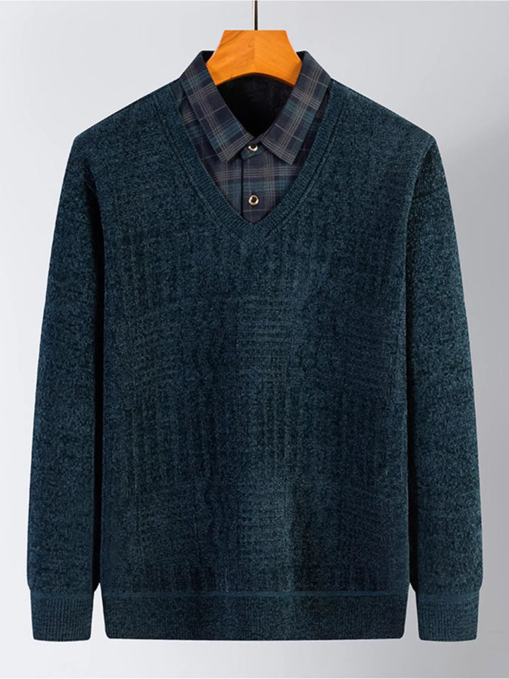 Mens Crew Neck Sweater Plaid Pattern Relaxed Fit