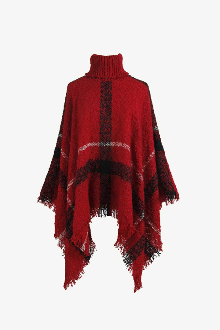 Womens Poncho Cape with Tassel Edge Boatneck