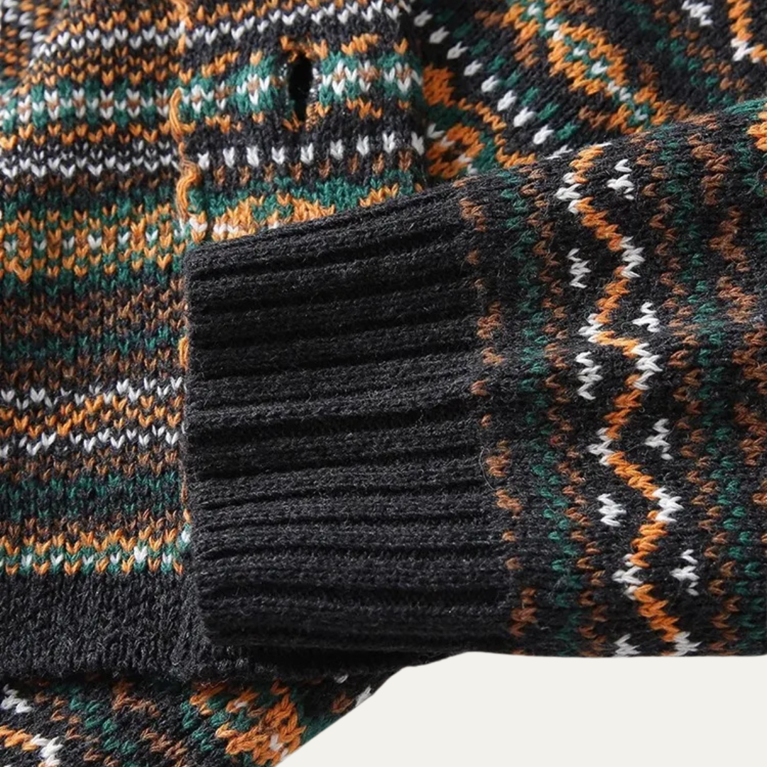 Mens Wool Knitted Cardigan Vintage Nordic Style