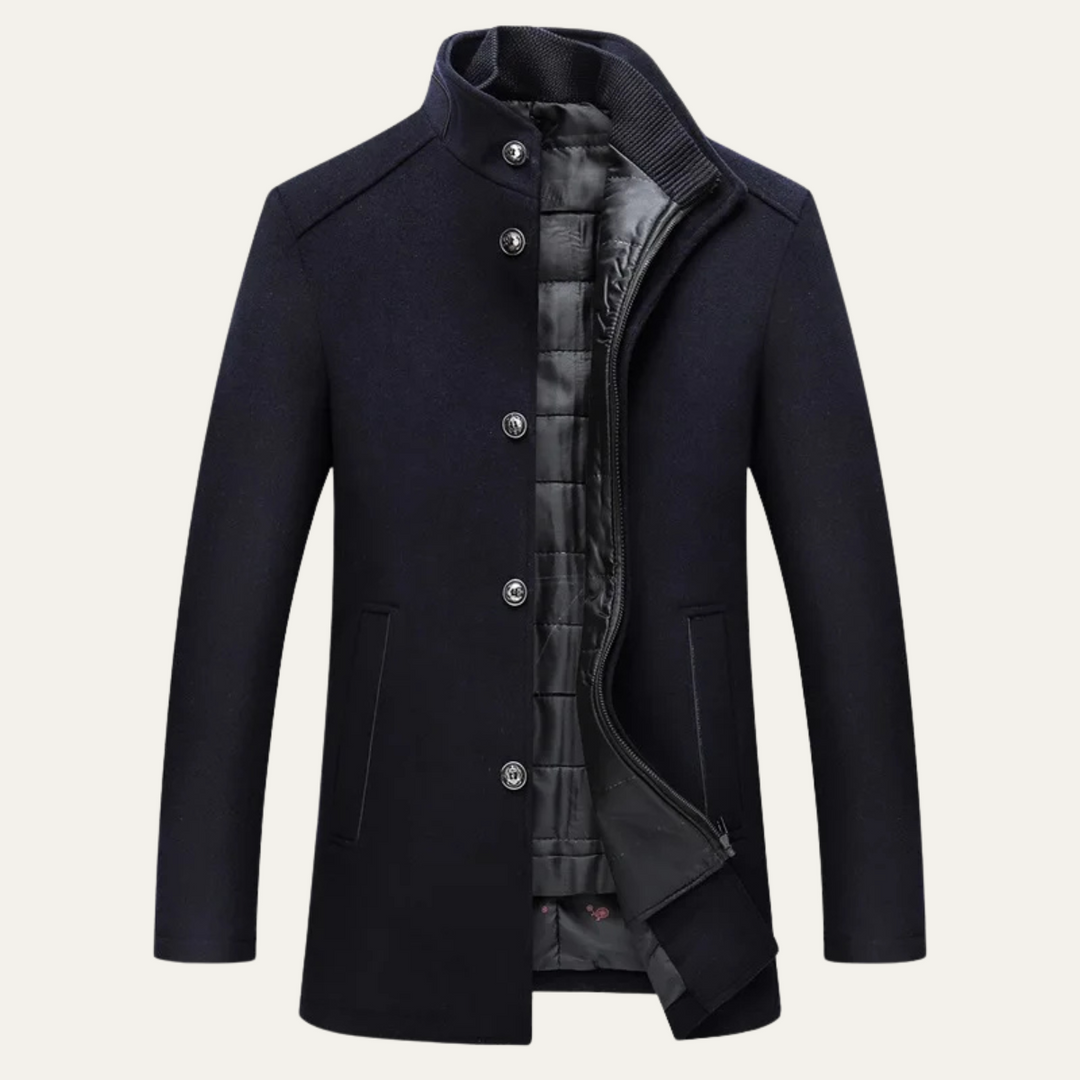 Mens Wool Blend Button-Up Coat with Warm Lining