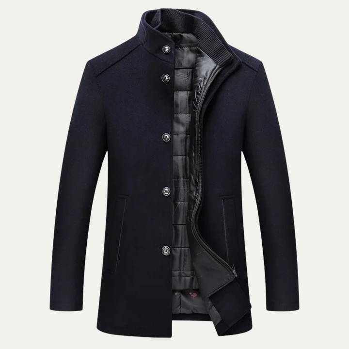 Mens Wool Blend Button-Up Coat with Warm Lining