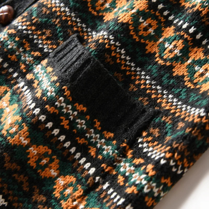 Mens Button-Up Cardigan Nordic Pattern Retro Style