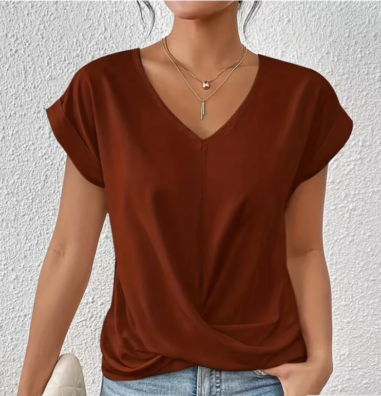 Womens V-Neck T-Shirt Loose Fit Cotton