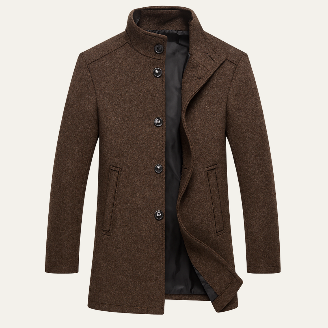 Mens Wool Blend Button-Up Coat with Warm Lining - BritishMode