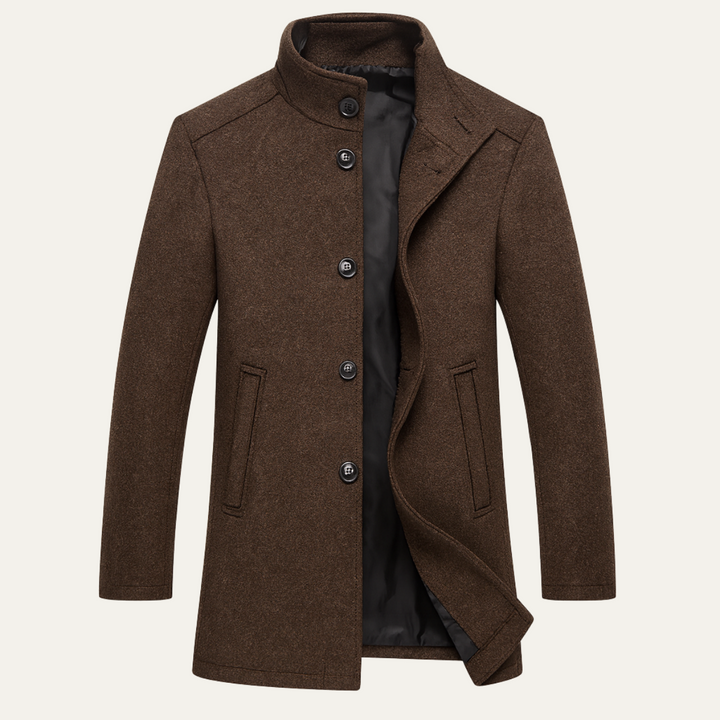 Mens Wool Blend Button-Up Coat with Warm Lining - BritishMode