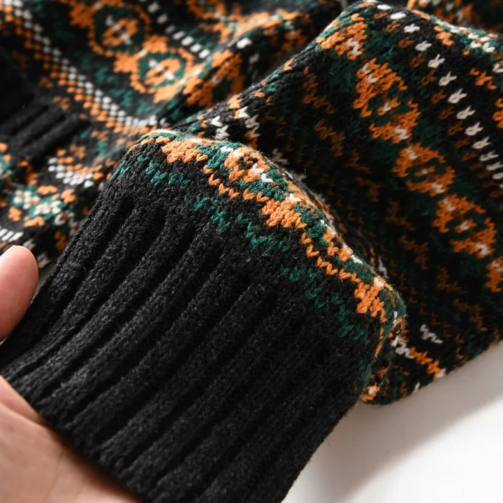 Mens Button-Up Cardigan Nordic Pattern Retro Style