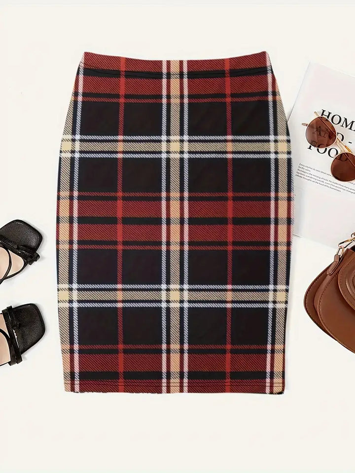Womens Slim Fit Plaid Skirt with Spring Fabric