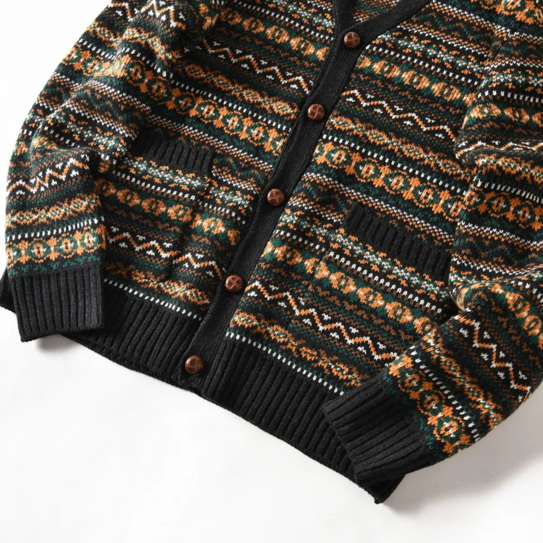 Mens Button-Up Cardigan Nordic Pattern Retro Style