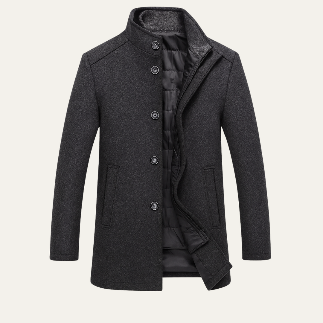 Mens Wool Blend Button-Up Coat with Warm Lining