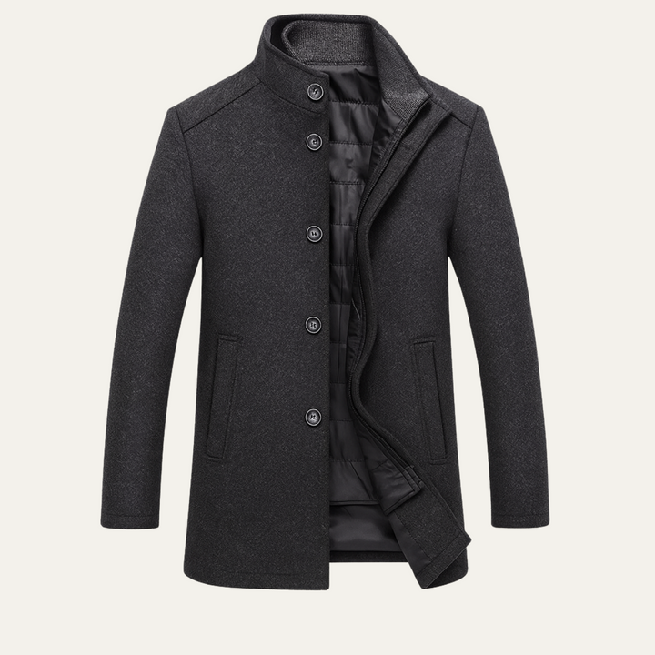 Mens Wool Blend Button-Up Coat with Warm Lining
