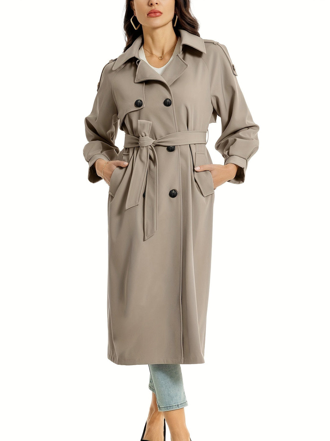 Womens Long Coat Double Breasted Classic Style