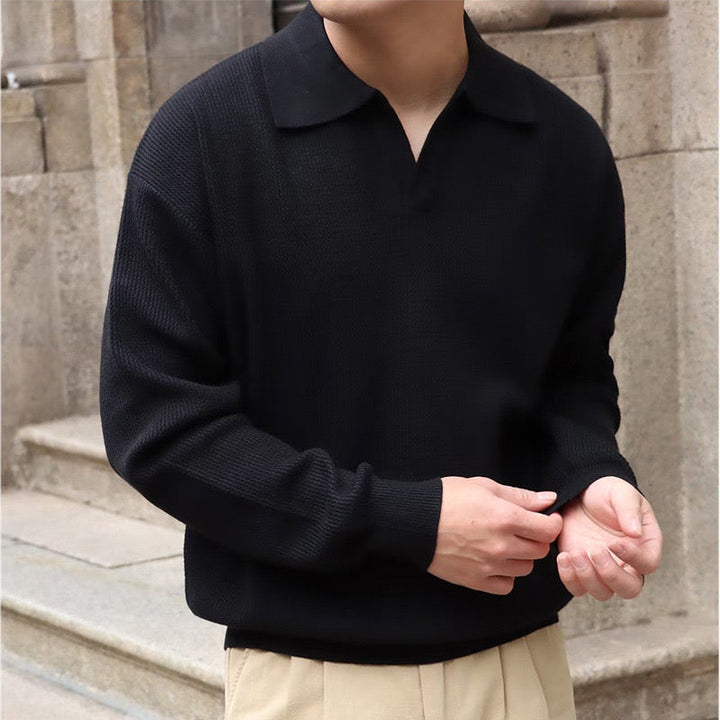 Mens Polo Sweater Breathable Classic Comfortable Long Sleeve