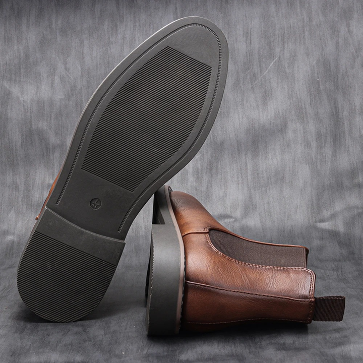 Mens Leather Chelsea Boots Classic Slip-On