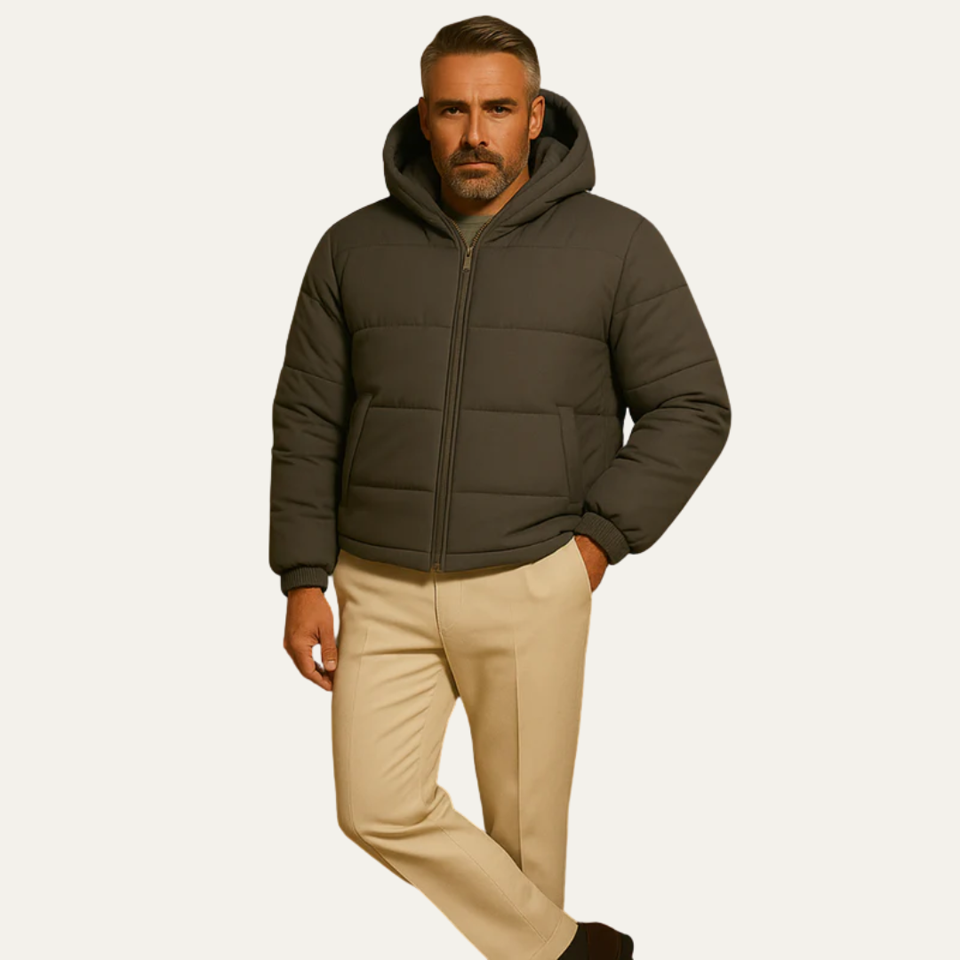 Mens Insulated Puffer Jacket High Neck Hooded