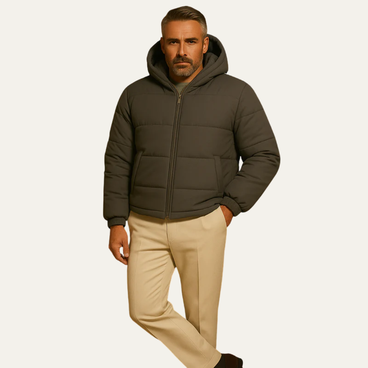 Mens Insulated Puffer Jacket High Neck Hooded