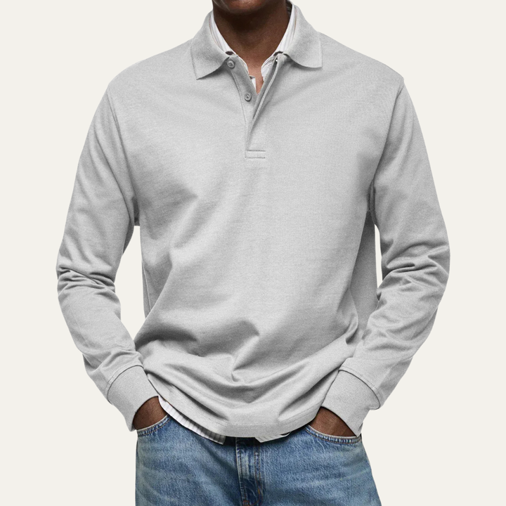 Mens Long Sleeve Polo Shirt Heavy Jersey Knit