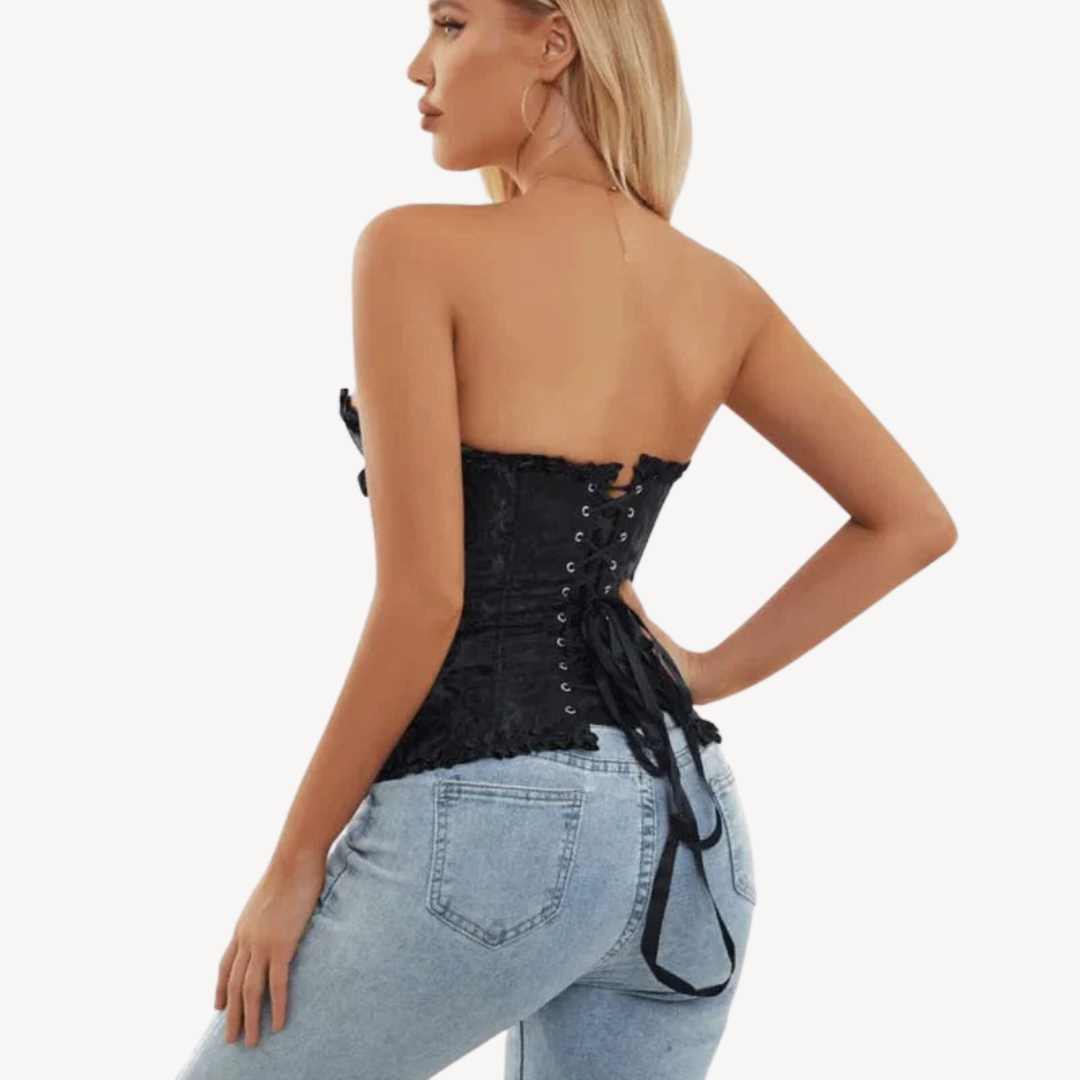 Womens Satin Corset Top with Lace-Up Front