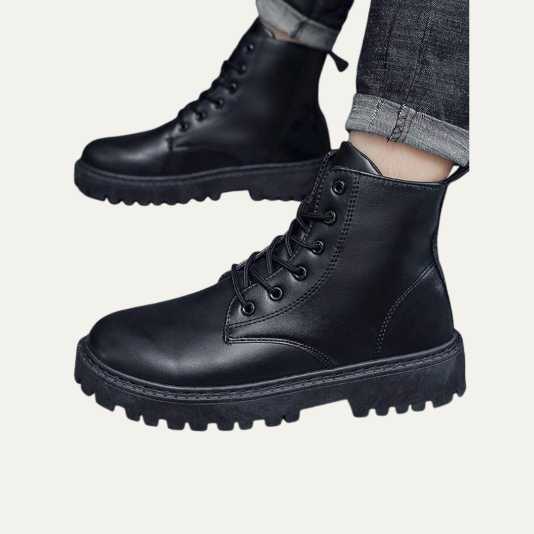Mens Ankle Boots Leather Lace-Up Side Zip