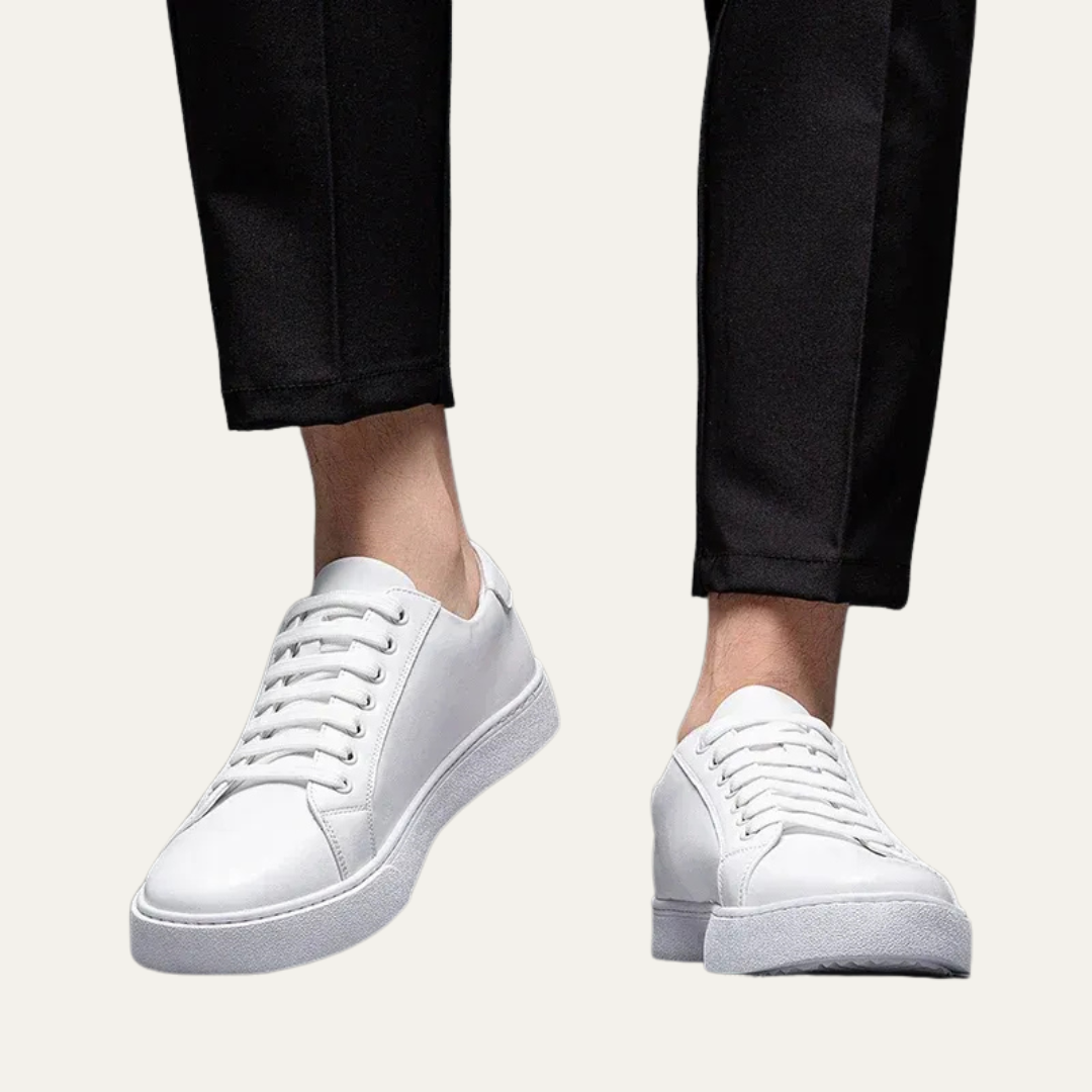 Mens Leather Low-Top Sneakers Thick Cupsole