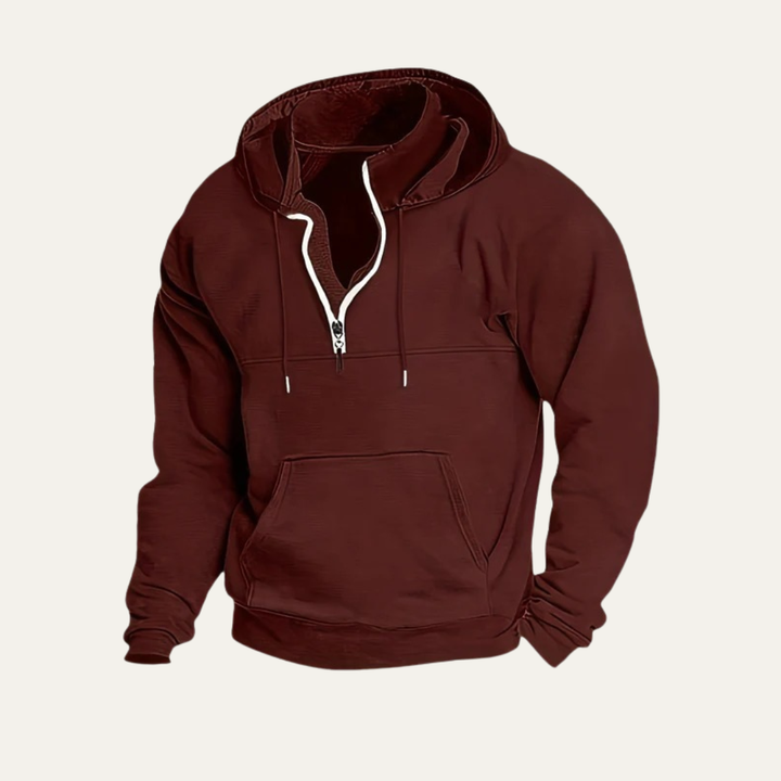 Mens Hooded Sweatshirt with Utility Pocket Partial Zip
