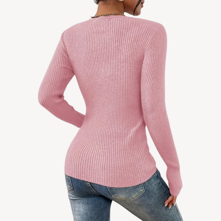 Womens Ribbed Henley Top with Buttons
