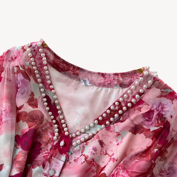 Womens Maxi Dress Floral Pattern Long Sleeve