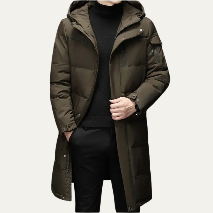 Mens Quilted Puffer Coat Long Fit with Hood