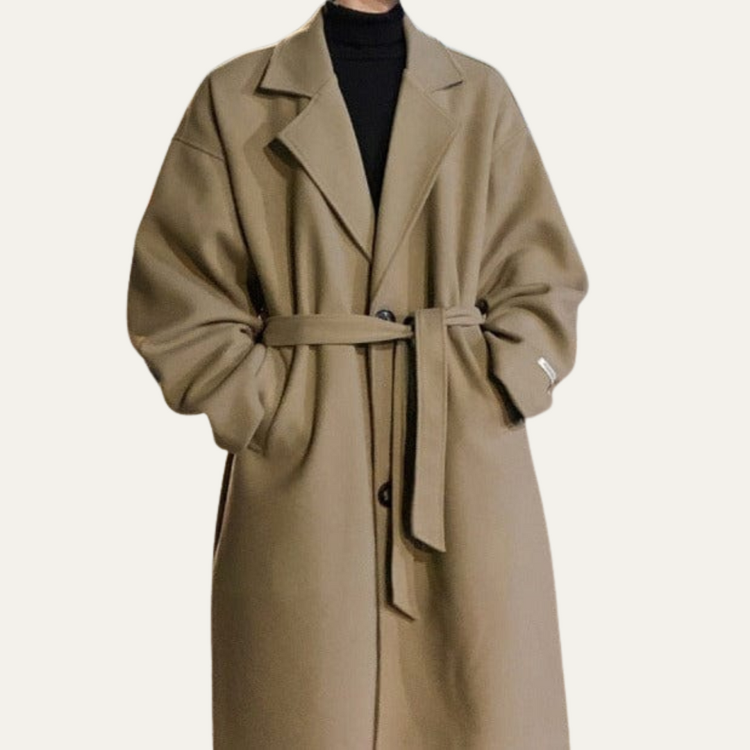 Mens Wool Wrap Coat with Belt Elegant Fit