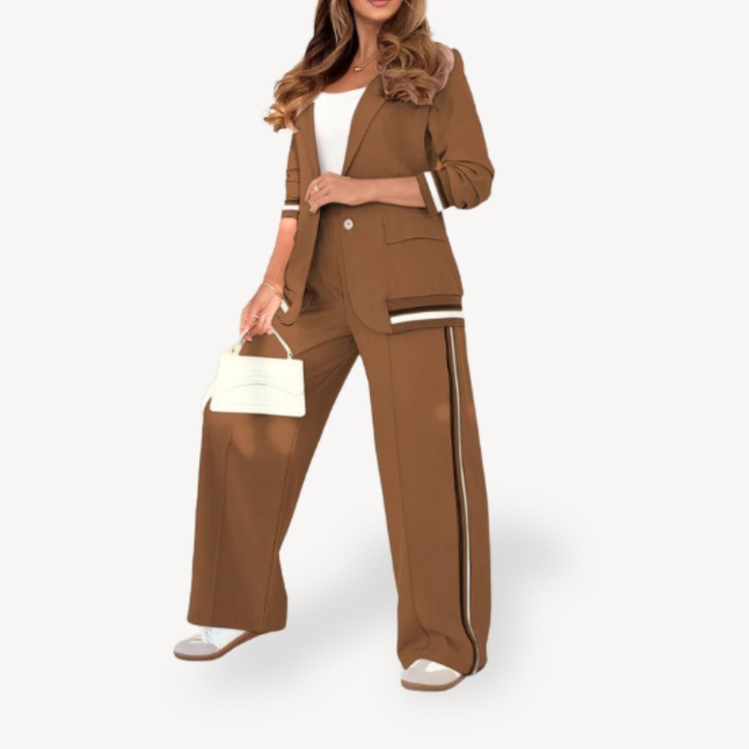 Womens Two-Piece Blazer Suit Striped Tailored Fit