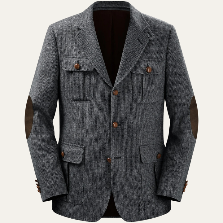 Mens Wool Blend Tweed Blazer Herringbone Pattern Classic Fit