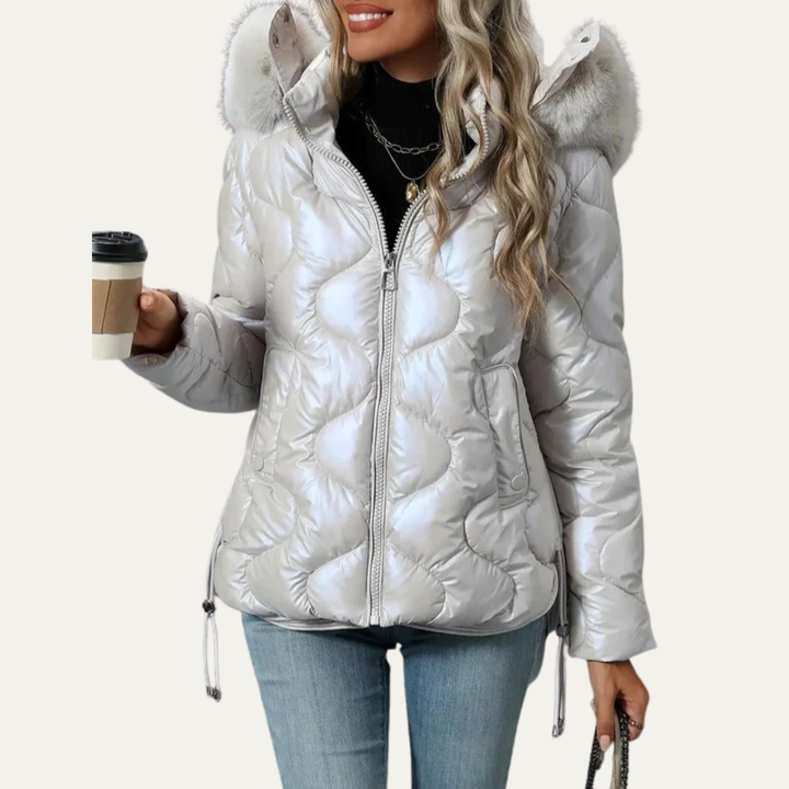 Womens Quilted Puffer Jacket Metallic Insulated Fit