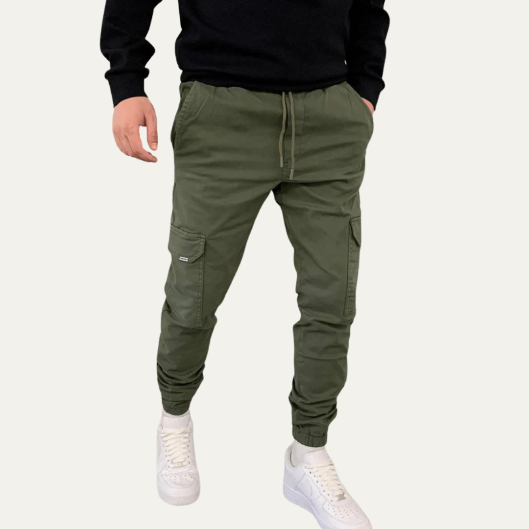 Mens Cargo Jogger Pants Cotton Tapered Fit with Flap Pockets