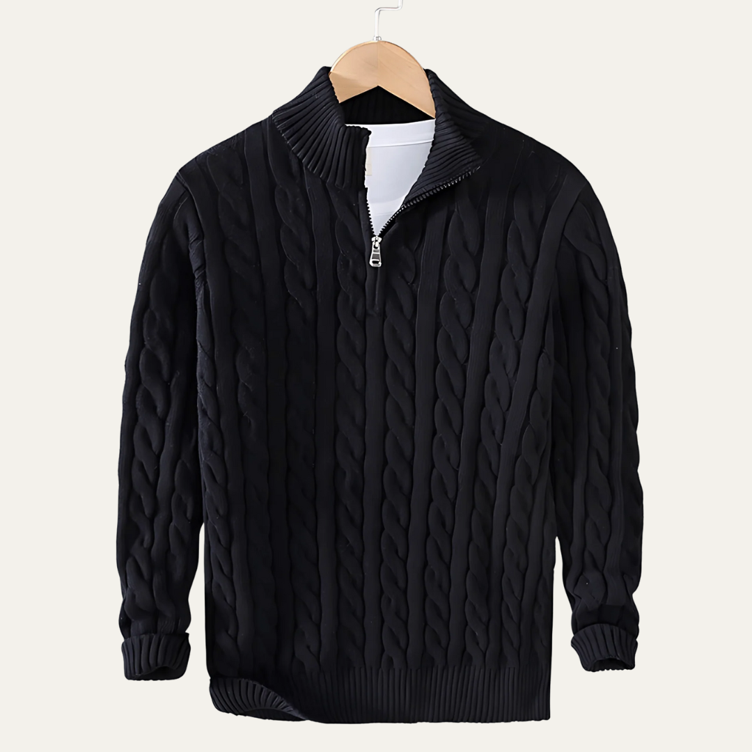 Mens Polo Sweater Textured Quarter Zipper