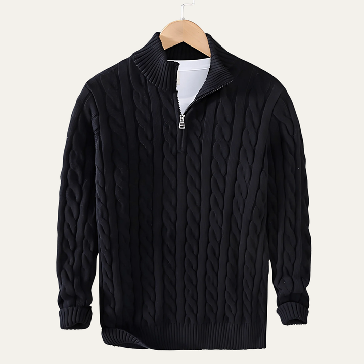 Mens Polo Sweater Textured Quarter Zipper