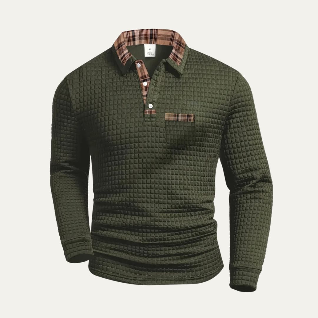 Mens Casual Polo Jumper Waffle Knit