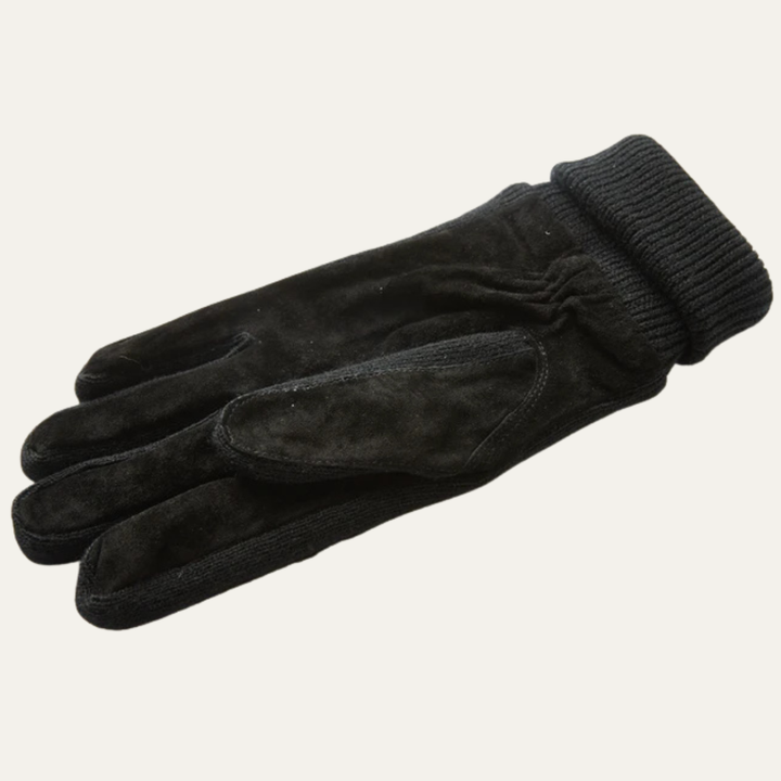 Mens Suede Gloves with Fleece Lining and Knit Cuffs