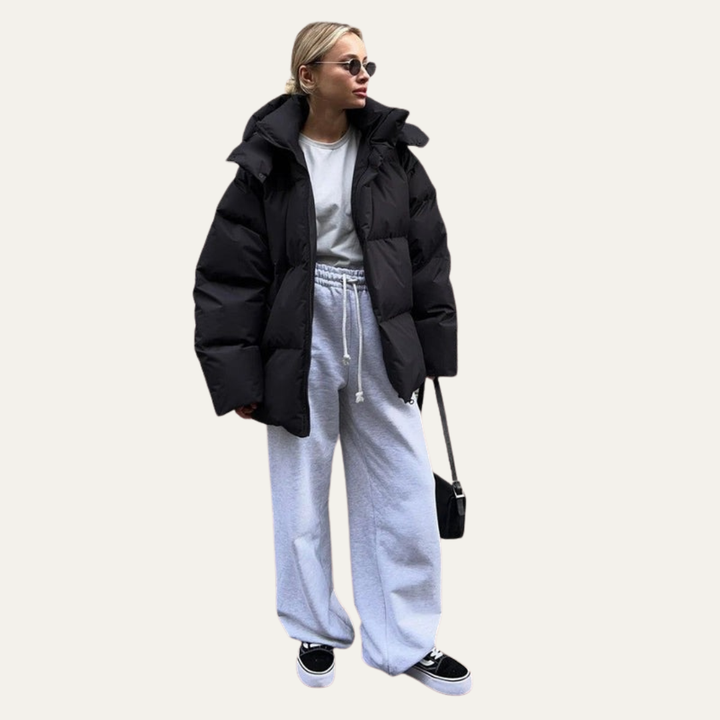 Womens Cropped Puffer Jacket High Neck Oversized Fit