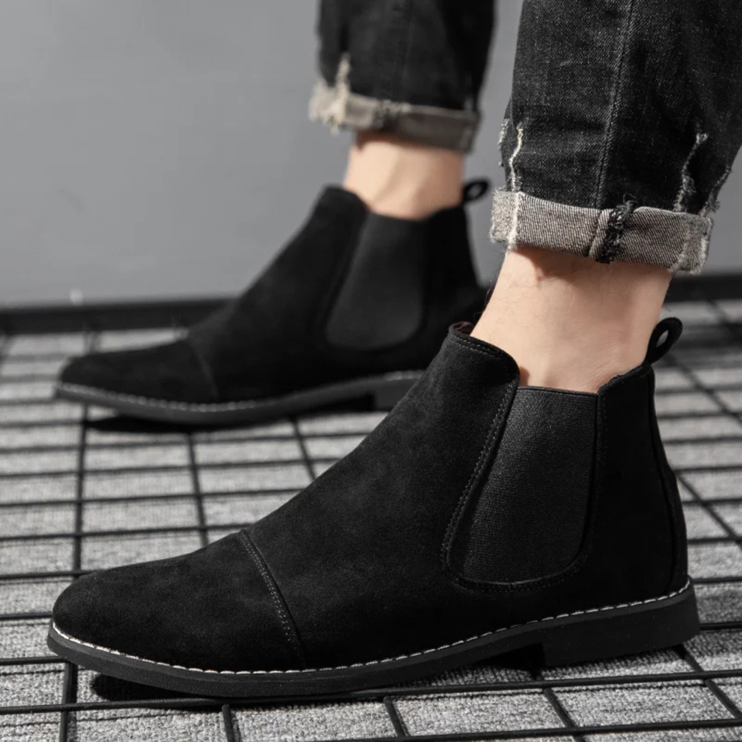 Mens Suede Chelsea Boots Slip-On Elastic Side Panels