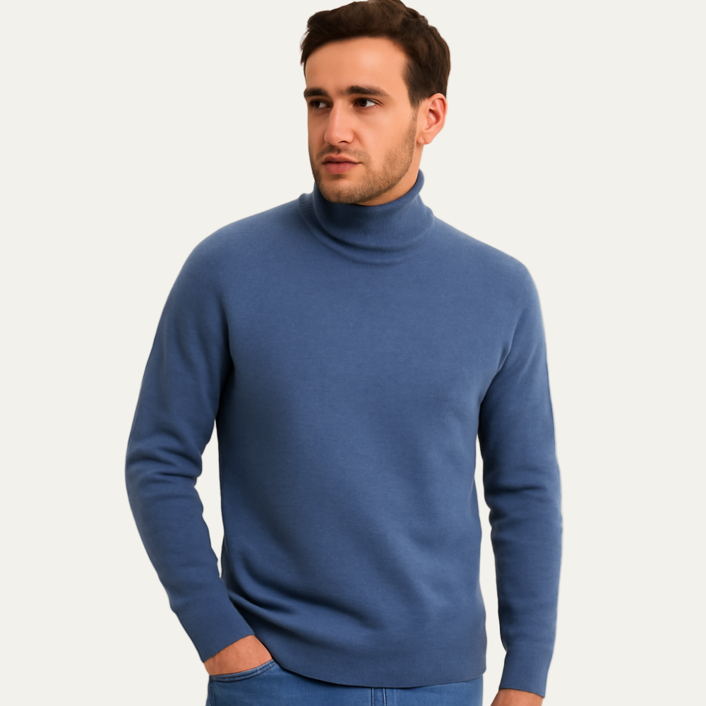Mens Turtleneck Sweater Fine Gauge Fitted - BritishMode