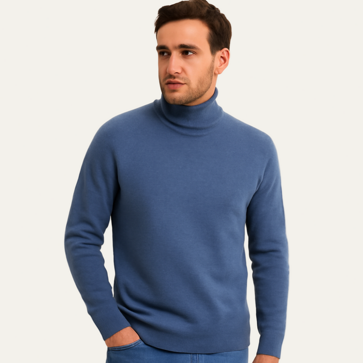 Mens Turtleneck Sweater Fine Gauge Fitted - BritishMode
