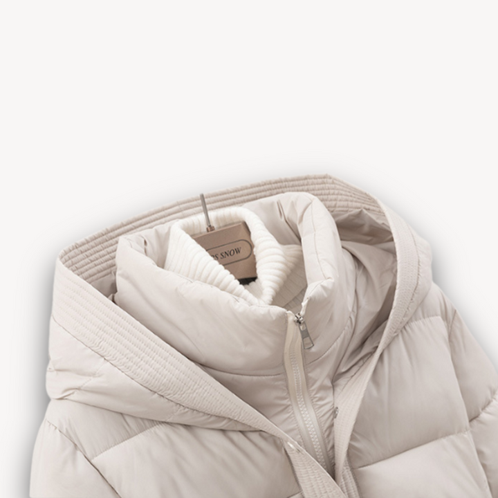 Womens Puffer Jacket with Hood and Belted Waist