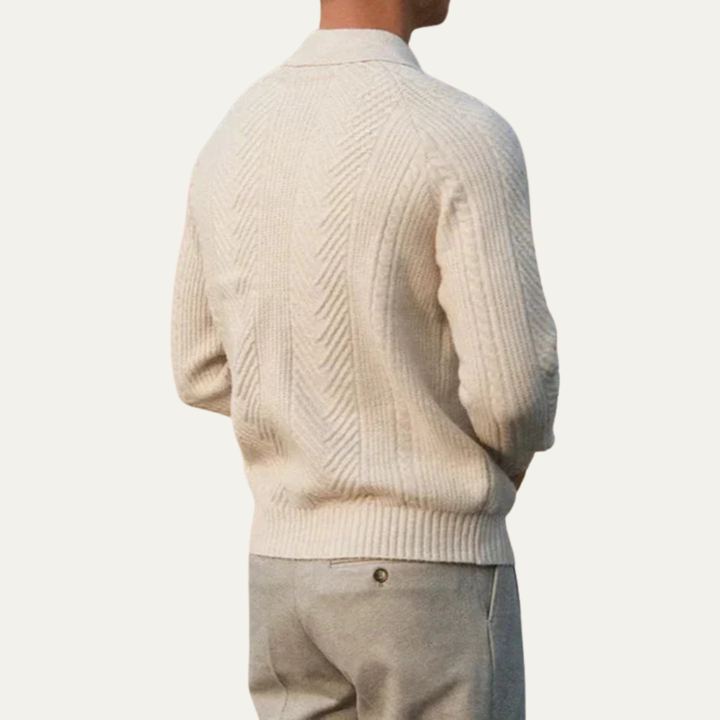 Mens Quarter Zip Polo Sweater Chevron Knit