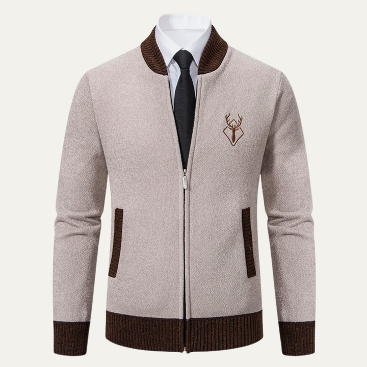 Mens Knit Zip Cardigan Embroidered Smart Fit