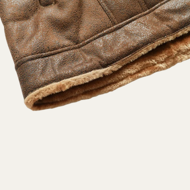 Mens Vintage Leather Jacket with Shearling Collar