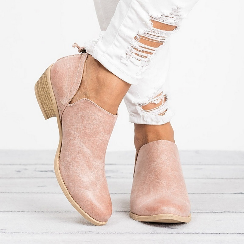 Womens Ankle Boots Low Heel Classic Style - BritishMode