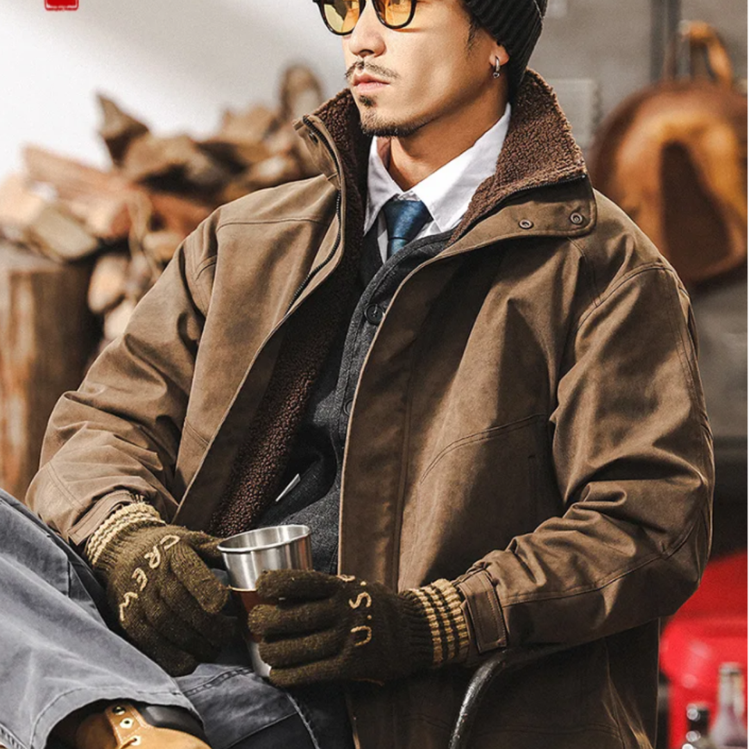 Mens Suede Bomber Jacket with Fleece Lining