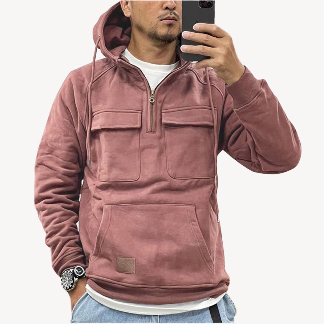 Mens Cargo Hoodie Fleece Material Relaxed Fit