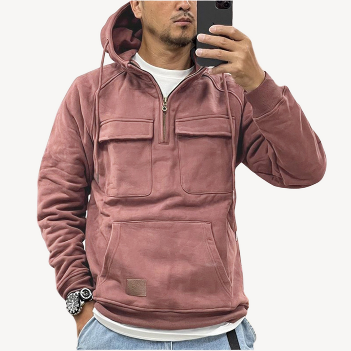 Mens Cargo Hoodie Fleece Material Relaxed Fit