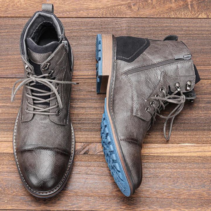 Mens Casual Leather Ankle Boots Lace-Up