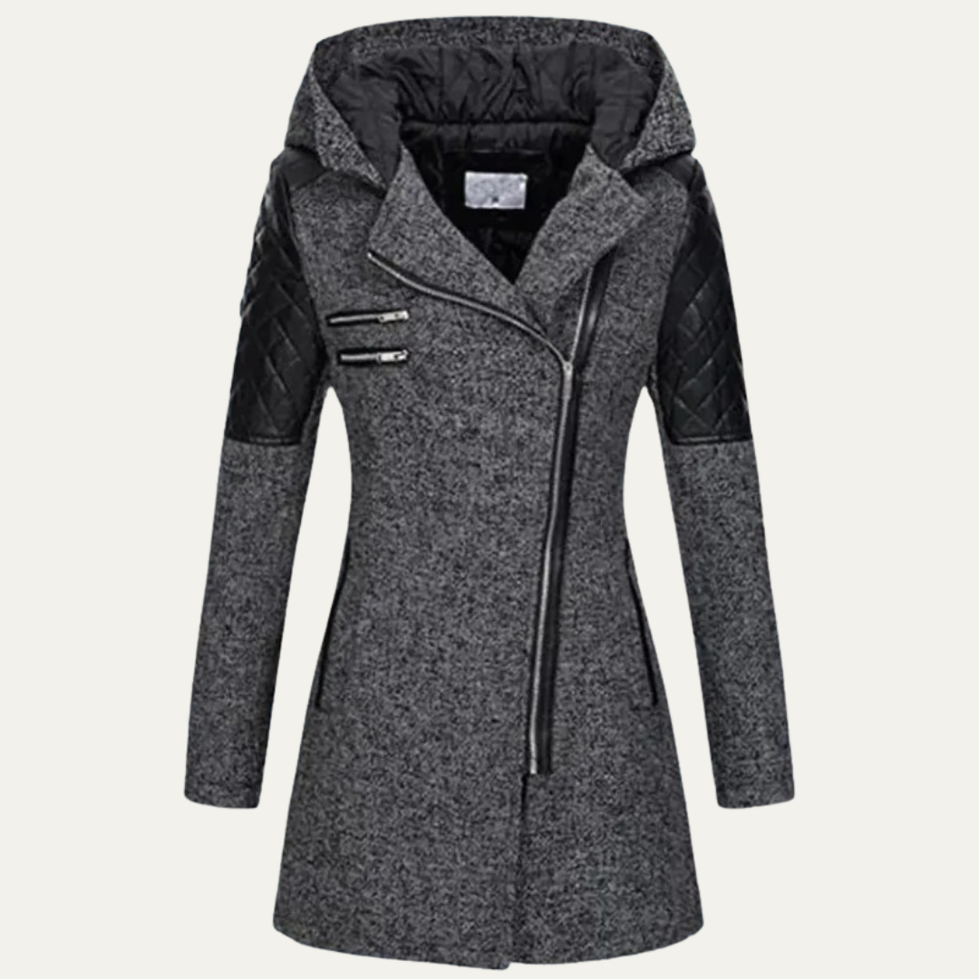 Womens Mid-Length Winter Coat Asymmetrical Zip - BritishMode